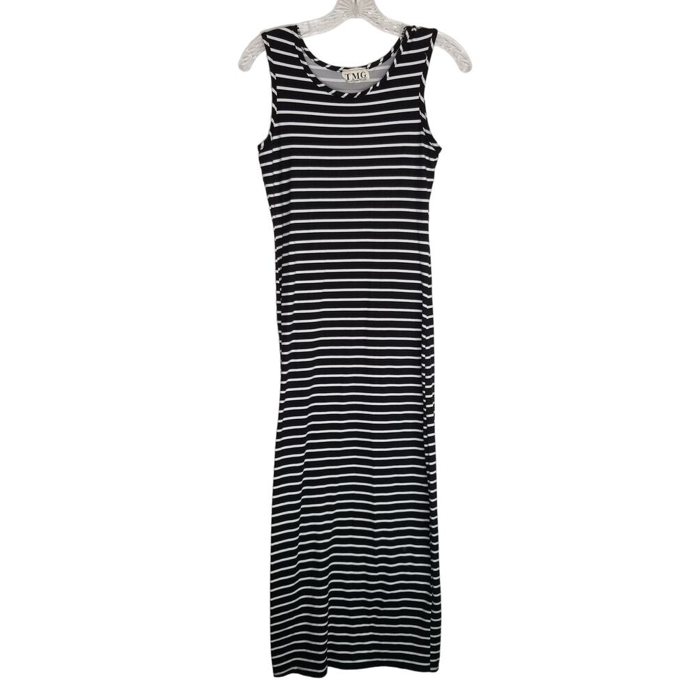 TMG Black White Striped Bodycon Sleeveless Maxi Dress, Size S